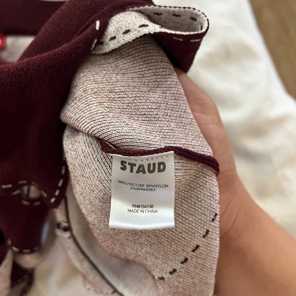 STAUD burgundy maroon fringe pencil mini knit skirt high waisted **RARE** small - Picture 5 of 8